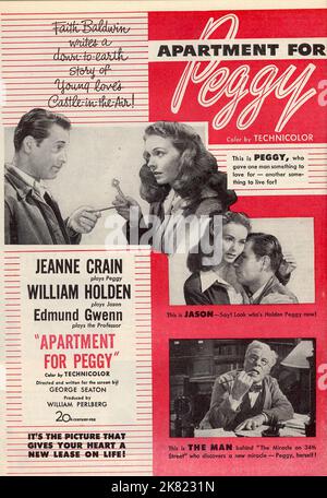 Jaen Crain & William Holden Poster film: Appartement pour Peggy (1949) Directeur: George Seaton 15 octobre 1948 **AVERTISSEMENT** cette photographie est à usage éditorial exclusif et est le droit d'auteur de 20 CENTURY FOX et/ou le photographe assigné par la Société de film ou de production et ne peut être reproduite que par des publications dans le cadre de la promotion du film ci-dessus. Un crédit obligatoire à 20 CENTURY FOX est requis. Le photographe doit également être crédité lorsqu'il est connu. Aucune utilisation commerciale ne peut être accordée sans l'autorisation écrite de la Société du film. Banque D'Images