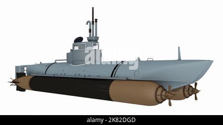 Mini sous-marin allemand de la Seconde Guerre mondiale isolé sur fond blanc Banque D'Images