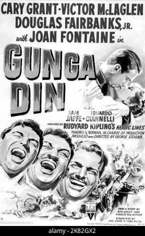 Cary Grant, Victor Mclaglen, Douglas Fairbanks Jr. & Joan Fontaine film d'affiche : Gunga DIN (USA 1939) / Literaturverfilmung Nach Einem Gedicht (basé sur le poème de Rudyard Kipling) Directeur : George Stevens 24 janvier 1939 **AVERTISSEMENT** cette photographie est à usage éditorial exclusif et est le droit d'auteur de RKO RADIO IMAGES et/ou le photographe assigné par la Société du film ou de la production et ne peut être reproduit que par des publications dans le cadre de la promotion du film ci-dessus. Un crédit obligatoire pour LES IMAGES DE LA RADIO RKO est requis. Le photographe doit également être crédité lorsqu'il est connu. Pas de comm Banque D'Images