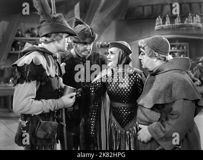 Olivia de Havilland & Eugene Pallette film: The Adventures of Robin Hood (USA 1938) personnages: Maid Marian, Friar Tuck Directeur: Michael Curtiz, W Keighley 14 mai 1938 **AVERTISSEMENT** cette photographie est à usage éditorial exclusif et est le copyright de WARNER BROS. Et/ou le photographe assigné par la Société du film ou de la production et ne peut être reproduite que par des publications dans le cadre de la promotion du film ci-dessus. Un crédit obligatoire pour WARNER BROS est requis. Le photographe doit également être crédité lorsqu'il est connu. Aucune utilisation commerciale ne peut être accordée sans l'autorisation écrite du film Banque D'Images