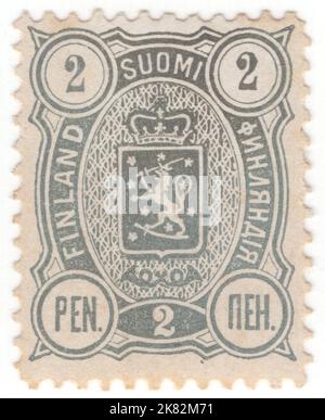 FINLANDE - 1890 : timbre-poste en ardoise de 2 penni représentant des armoiries et des cornes de poteau dans un cadre ovale Banque D'Images