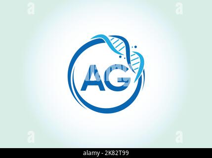 Lettre AG monogramme alphabet dans un cercle avec l'ADN. Conception du logo génétique. Emblème de police. Logo vectoriel moderne Illustration de Vecteur