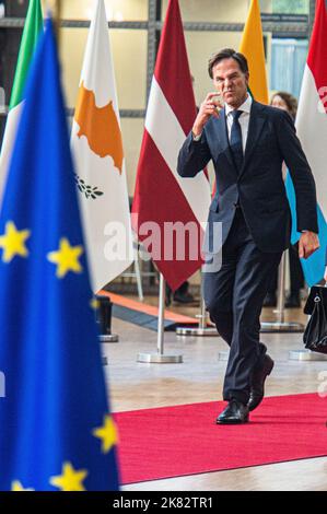 Bruxelles, Belgique. 20th octobre 2022. 2022-10-20 14:38:54 BRUXELLES - le Premier ministre des pays-Bas Mark Rutte arrive au sommet européen. Le Conseil européen a examiné, entre autres, l'Ukraine, les questions énergétiques, économiques et les relations extérieures. ANP JONAS ROOSENS pays-bas Out - belgique Out crédit: ANP/Alay Live News Banque D'Images