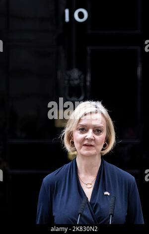 Londres ,Royaume-Uni -20/10/2022. Le Premier ministre britannique Liz Truss a resigné son poste de Premier ministre et de chef du parti conservateur, comme elle en parle Banque D'Images