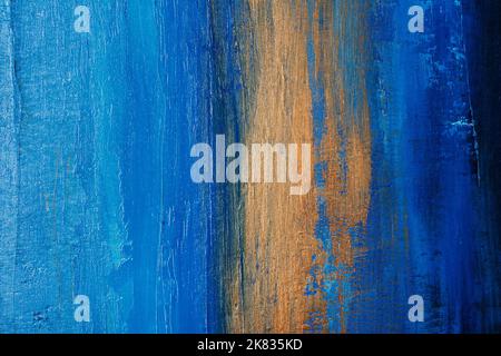 Couleur abstraite peinture acrylique arrière-plan avec des traits bleus et dorés à la main Banque D'Images