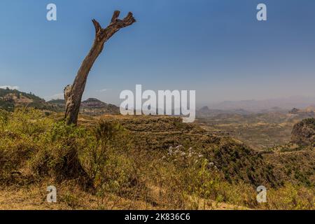 Paysage de montagne près du village de Kosoye, Éthiopie Banque D'Images