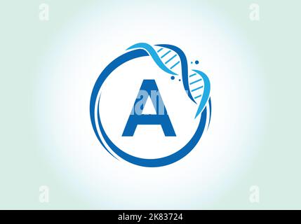 Lettre Un alphabet monogramme dans un cercle avec de l'ADN. Conception du logo génétique. Emblème de police.logo vectoriel moderne pour la médecine, la science, le laboratoire Illustration de Vecteur