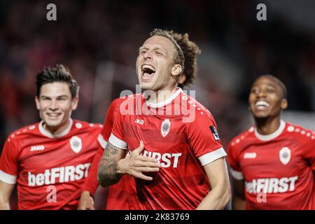 Anvers, Belgique. 20th octobre 2022. Le Ritchie de Laet d'Anvers célèbre après avoir obtenu son score lors d'un match de football entre le Royal Antwerp FC et LE KV Oostende, le jeudi 20 octobre 2022 à Anvers, le 13 e jour de la première division du championnat belge de la « Jupiler Pro League » 2022-2023. Credit: Belga News Agency/Alay Live News Banque D'Images