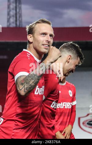Anvers, Belgique. 20th octobre 2022. Le Ritchie de Laet d'Anvers célèbre après avoir obtenu son score lors d'un match de football entre le Royal Antwerp FC et LE KV Oostende, le jeudi 20 octobre 2022 à Anvers, le 13 e jour de la première division du championnat belge de la « Jupiler Pro League » 2022-2023. Credit: Belga News Agency/Alay Live News Banque D'Images