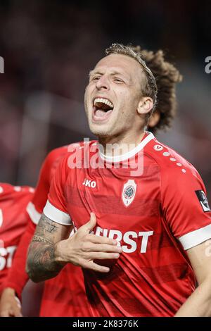 Anvers, Belgique. 20th octobre 2022. Le Ritchie de Laet d'Anvers célèbre après avoir obtenu son score lors d'un match de football entre le Royal Antwerp FC et LE KV Oostende, le jeudi 20 octobre 2022 à Anvers, le 13 e jour de la première division du championnat belge de la « Jupiler Pro League » 2022-2023. Credit: Belga News Agency/Alay Live News Banque D'Images