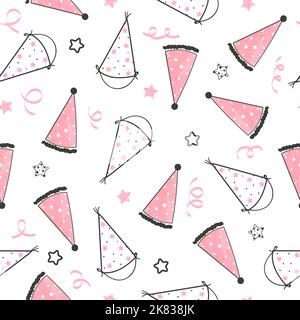 Motif chapeau d'anniversaire sans couture. Fond de célébration vectoriel. Illustration de Vecteur