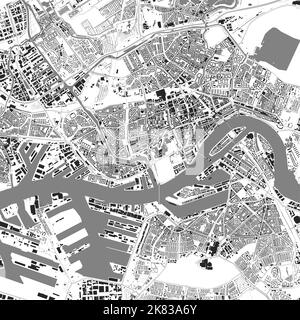 Carte vectorielle de la ville urbaine de Rotterdam. Illustration vectorielle, carte Rotterdam en niveaux de gris poster d'art noir et blanc. Carte routière avec routes, c. Métropolitain Illustration de Vecteur
