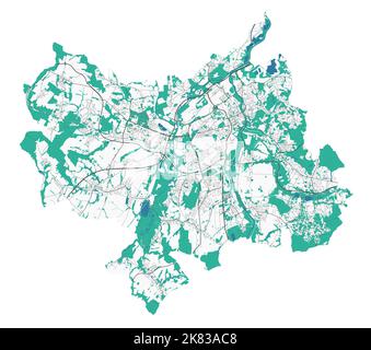 Carte d'Ostrava. Plan détaillé de la zone administrative de la ville d'Ostrava. Panorama urbain. Illustration vectorielle libre de droits. Carte routière avec autoroutes, rivières. Illustration de Vecteur