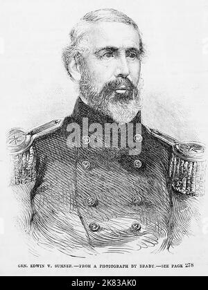 Portrait du général Edwin Vose Sumner. 1862. Illustration de la guerre de Sécession de 19th siècle dans le journal illustré de Frank Leslie Banque D'Images