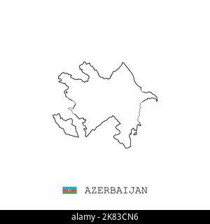 Carte vectorielle de l'Azerbaïdjan contour, ligne, linéaire. Carte noire de l'Azerbaïdjan sur fond blanc. Drapeau de l'Azerbaïdjan Illustration de Vecteur