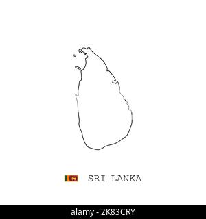Carte vectorielle du Sri Lanka contour, ligne, linéaire. Carte noire du Sri Lanka sur fond blanc. Drapeau du Sri Lanka Illustration de Vecteur