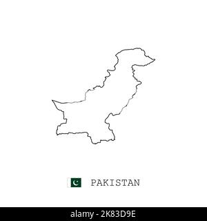 Pakistan carte vectorielle, ligne, linéaire. Pakistan carte noire sur fond blanc. Drapeau du Pakistan Illustration de Vecteur