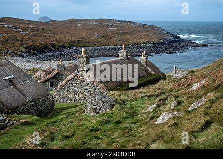 Gearrannan Blackhouse Village à Carloway sur l'île de Lewis dans les Hébrides extérieures, Écosse, Royaume-Uni. Banque D'Images