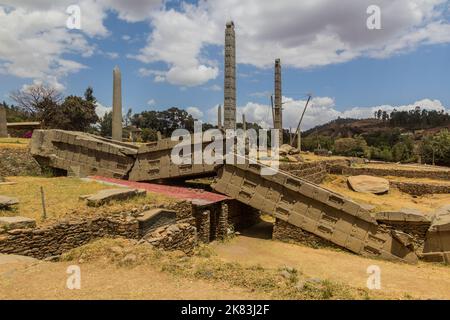 Vue du champ de stèles du Nord à Axum, en Éthiopie Banque D'Images