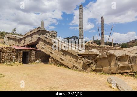 Vue du champ de stèles du Nord à Axum, en Éthiopie Banque D'Images