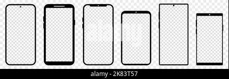 Smartphones avec écrans transparents. Vue avant du périphérique. Illustration vectorielle isolée sur fond transparent Illustration de Vecteur