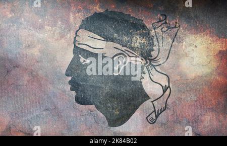Drapeau rétro de Corse, Europe avec texture grunge. Drapeau représentant un pays éteint, un groupe ethnique ou une culture, des autorités régionales. Pas de drapeau. Planifier Banque D'Images