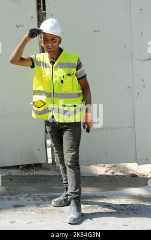 Portrait d'un travailleur de la construction pris à Jerusaelm, Israël. Banque D'Images
