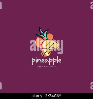 Concept de logo ananas pour l'entreprise et le marquage. Modèle de logo fruits frais Vector. Modèle de logo ananas Banque D'Images