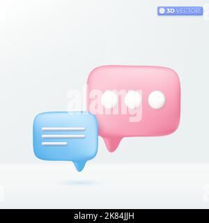 Symboles d'icône de bulle et de points de dialogue ou de discussion. Concept de chat, message, conversation. 3D illustrations vectorielles isolées. Mini-dessin animé pastel Illustration de Vecteur