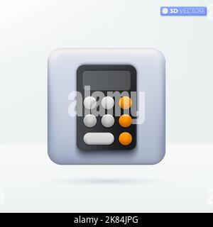 Symboles d'icône de calculatrice. Comptabilité, analyse financière, budget, concept de dispositif mathématique. 3D illustrations vectorielles isolées. Dessin animé pastel, mini St Illustration de Vecteur