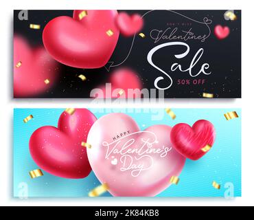 Ensemble de bannières vectorielles pour la Saint-Valentin. Promotion de la Saint-Valentin heureux prix de remise pour la publicité mise en page collection Vector Illustration. Illustration de Vecteur