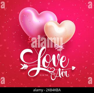 Motif d'arrière-plan vectoriel de texte de la Saint-Valentin. L'amour est dans l'air la typographie avec des éléments de ballons de coeur dans le fond de motif. Illustration vectorielle. Illustration de Vecteur