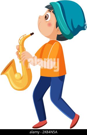 Un garçon jouant de saxophone illustration Illustration de Vecteur