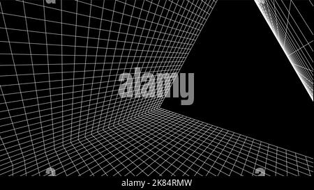 Résumé 80s style ordinateur arrière-plan. Intérieur d'architecture SCI-fi avec lignes rétro. Salle à grille Synthwave ou de l'onde de retour. Illustration de Vecteur