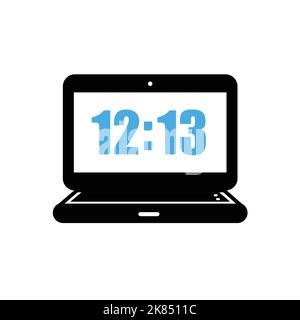 Icône d'ordinateur portable, logo avec Time On Screen Flat design illustration vectorielle sur fond blanc isolé. Illustration de Vecteur
