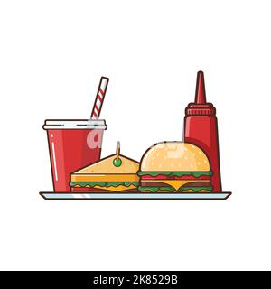 Illustration des sandwichs, hamburgers et boissons gazeuses - illustration vectorielle - logo de l'aliment - illustration de l'aliment - Illustration de l'aliment rapide Illustration de Vecteur