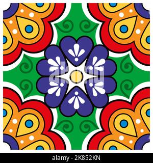 Talavera mexicain motif floral à carreaux vectorisé à motif simple et sans couture, arrière-plan décoratif vibrant avec fleurs et tourbillons Illustration de Vecteur