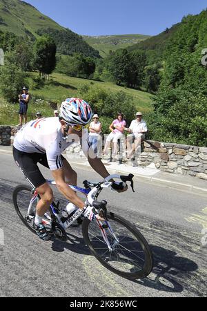 Geraint Thomas de Team Sky en action pendant la descente finale Banque D'Images