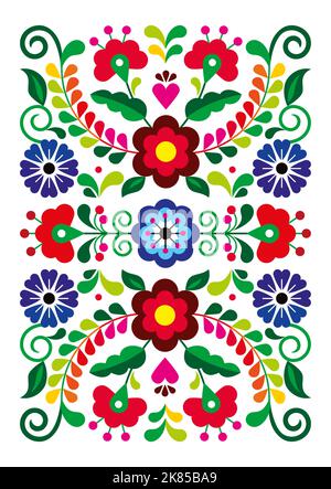 Rectangle floral vectoriel de style art populaire mexicain idéal pour les cartes de vœux ou les invitations, motif coloré avec fleurs Illustration de Vecteur
