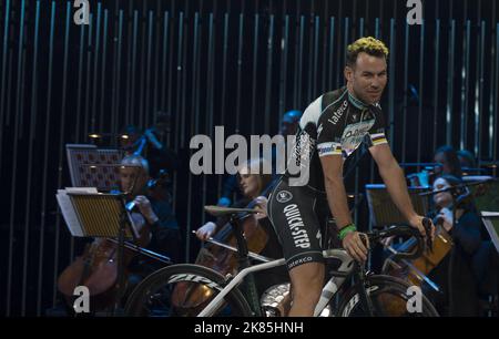 Mark Cavendish d'Omega Pharma-Quick Step sur scène lors de la cérémonie d'ouverture du Tour de France 2014 à Leeds Banque D'Images