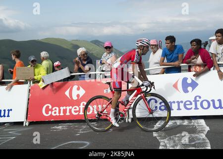 Joaquim Rodriguez, Team Katusha, photographié en action pendant la phase 17 de l'édition 101st de la course cycliste Tour de France, à 124,5 km de Saint-Gaudens à Saint-Lary-Soulan Pla d'Adet, France, le mercredi 23 juillet 2014. Banque D'Images