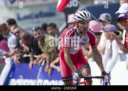 Joaquim Rodriguez, Team Katusha, photographié en action pendant la phase 17 de l'édition 101st de la course cycliste Tour de France, à 124,5 km de Saint-Gaudens à Saint-Lary-Soulan Pla d'Adet, France, le mercredi 23 juillet 2014. Banque D'Images