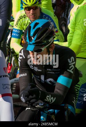 Geraint Thomas de Team Sky au début de la tournée de Flandre en 2015 Banque D'Images