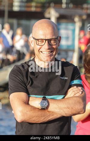 Un heureux chef d'équipe, Sir Dave Brailsford, Team Sky Banque D'Images