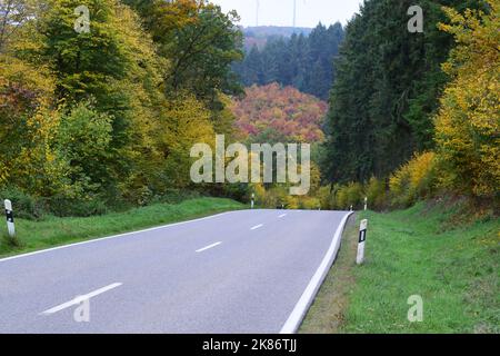 route sinueuse à travers une vallée d'automne Banque D'Images