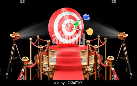 Podium avec but et flèches, 3D rendu isolé sur fond noir Banque D'Images