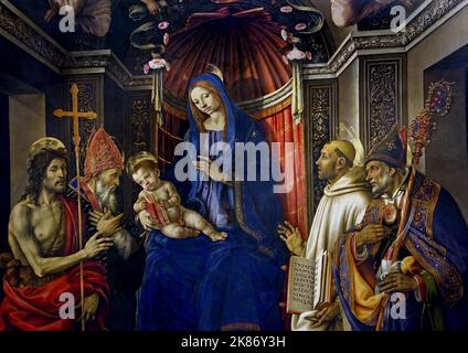 Madonna et l'enfant ont affronté St Jean-Baptiste, St Victor, St Bernard et St Zenobius, (pièce d'altartre Otto), 1485-6 par, Filippino Lippi (1457-1504), Florence, Rome, Italie, Italien. Banque D'Images
