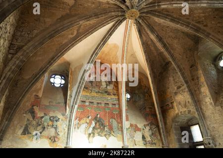Château de Saint Floret, fresques du 14th siècle représentant l'histoire de Tristan et Iseult, Puy de Dome, Auvergne Rhône Alpes, France. Europe Banque D'Images