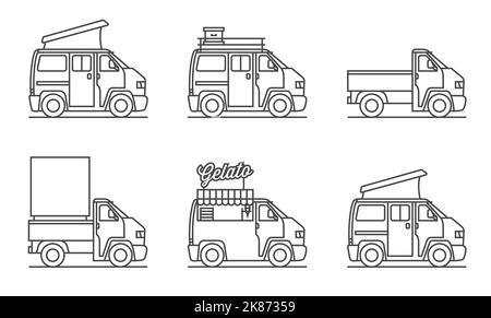 Collection ICON de bus équipés différemment Illustration de Vecteur