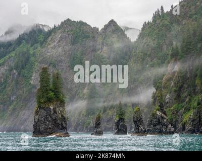 Une vue sur Spire Cove dans Resurrection Bay, dans le parc national Kenai Fjords, Alaska, États-Unis d'Amérique, Amérique du Nord Banque D'Images